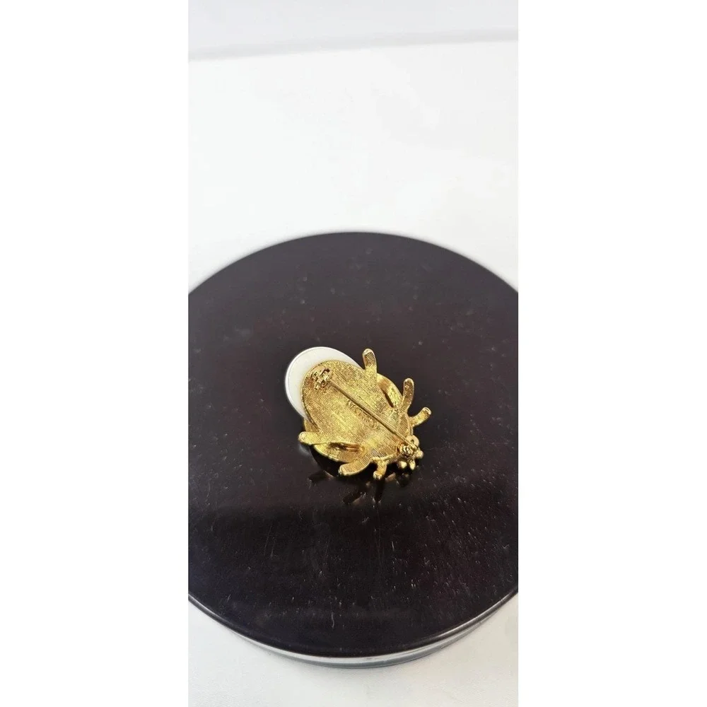 Napier Brooch Pin Ladybug Insect‎ Clear Glass Rhinestones Faux Pearl Body Mini